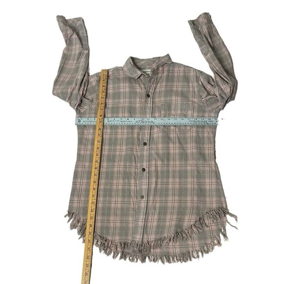 CURRENT ELLIOTT Plaid Shirt The Prep School Fray Pink Taupe Tinsel Size 2 - Picture 7 of 12